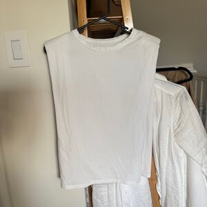White shoulder pad muscle tee